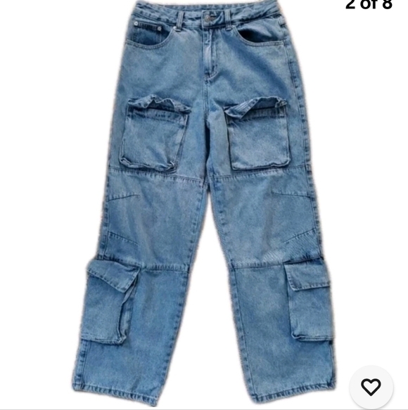 SUMWON Utility Wide Leg Cargo Jeans with Multiple Pockets S - Picture 7 of 8